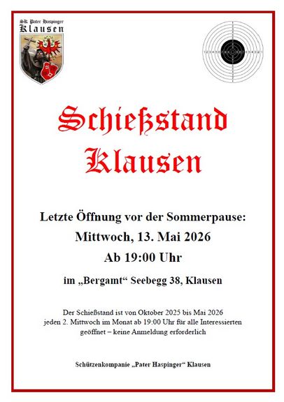 Letzte Öffnung Schießstand "Bergamt" vor der Sommerpause