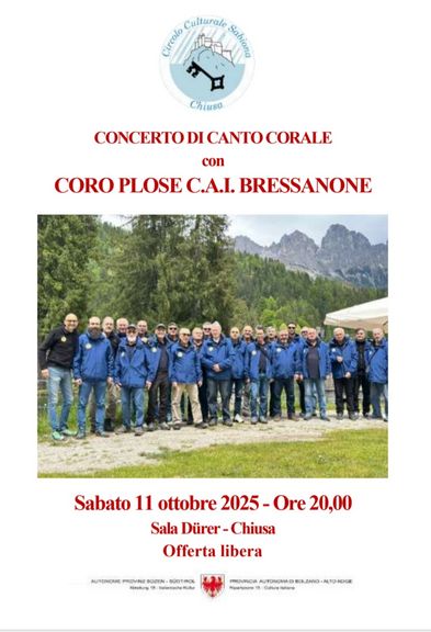 CONCERTO DI CANTO CORALE con il CORO PLOSE C.A.I. BRESSANONE
