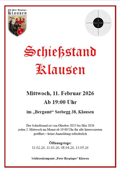 Öffnung Schießstand Klausen