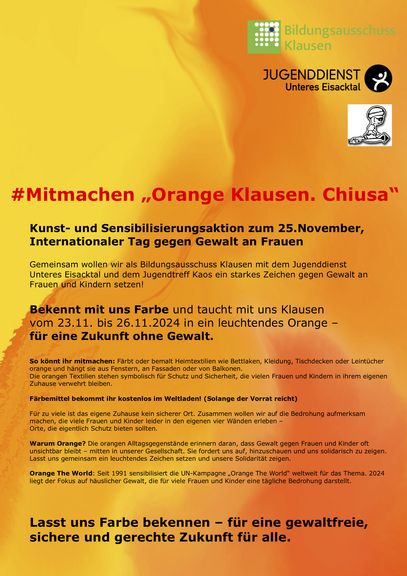 # Mitmachen Orange Klausen. Chiusa