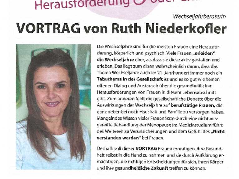 Die Wechseljahre Herausforderung oder Chance Vortrag von Ruth Niederkofler